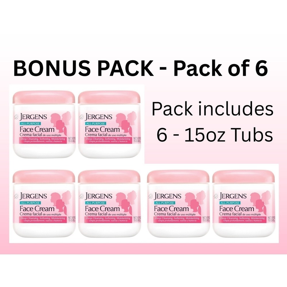 Jergens All Purpose Face Cream 6 Pack 15oz Tubs Soft Moisturizing‎ Bonus Pack